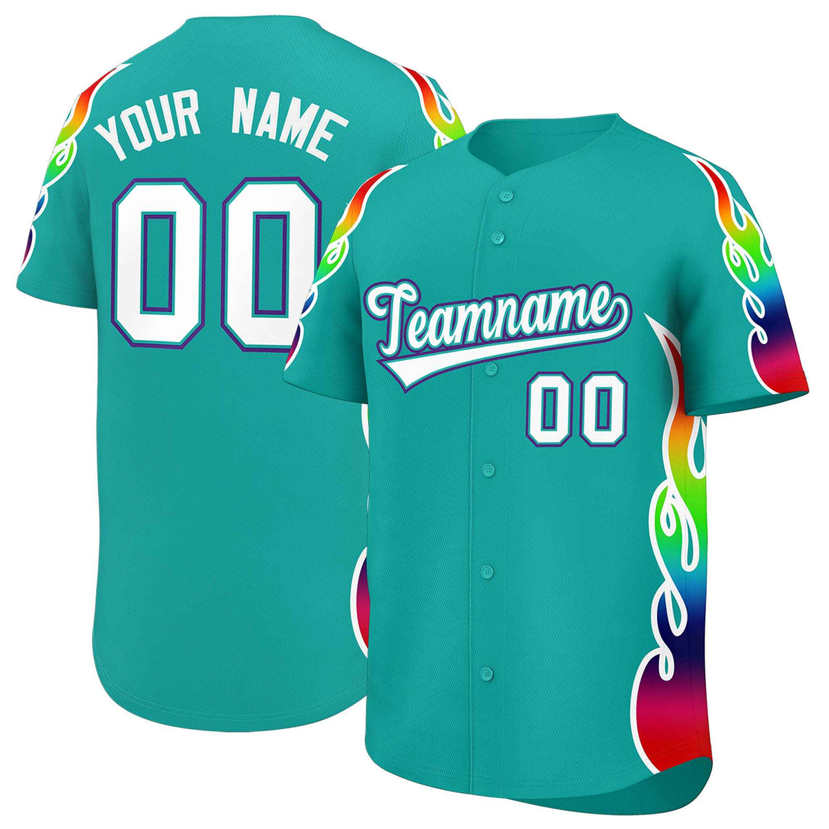 Custom Aqua Graffiti Pattern Personalized Multicolored Flames Print Authentic Baseball Jersey| KXKSHOP