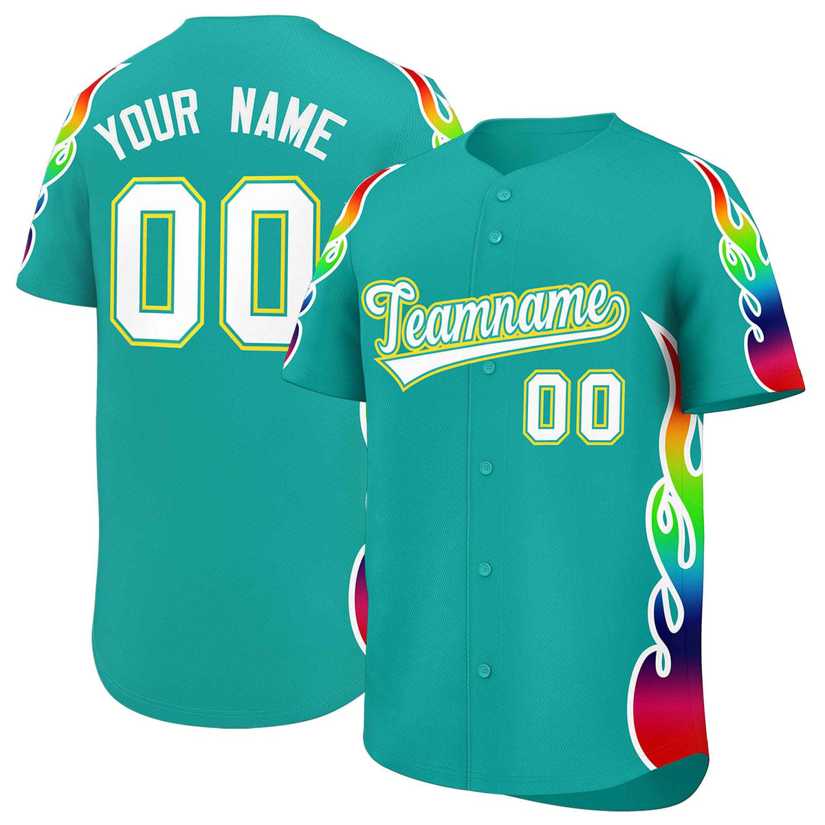 Custom Aqua Graffiti Pattern Personalized Multicolored Flames Print Authentic Baseball Jersey| KXKSHOP