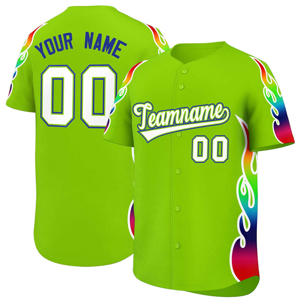 Custom Neon Green Graffiti Pattern Personalized Multicolored Flames Print Authentic Baseball Jersey| KXKSHOP
