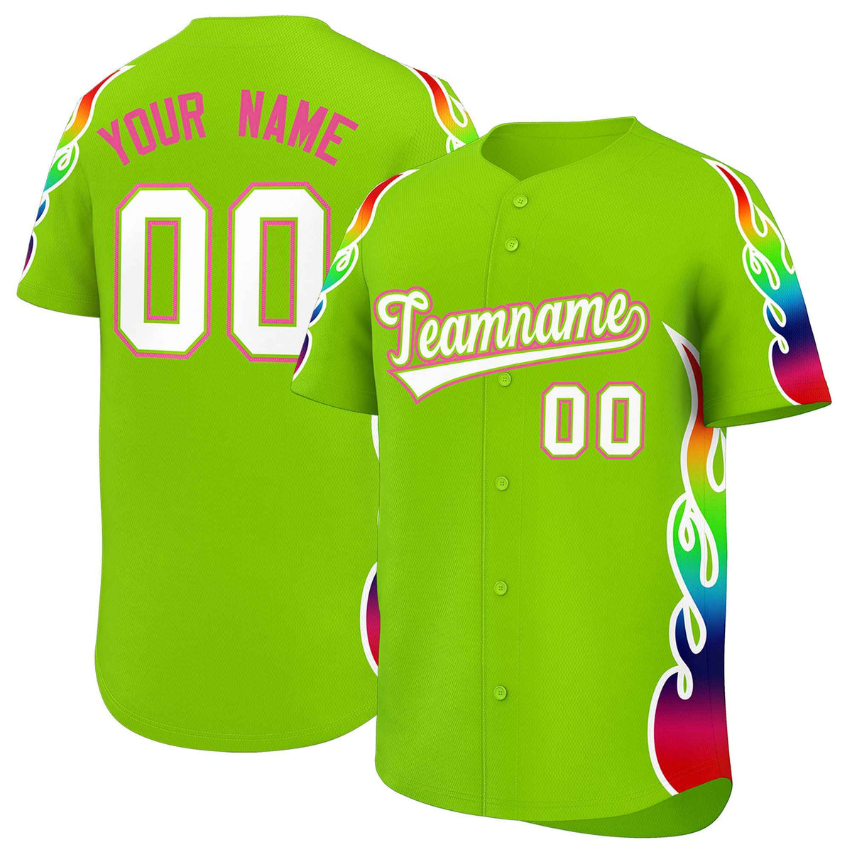 Custom Neon Green Graffiti Pattern Personalized Multicolored Flames Print Authentic Baseball Jersey| KXKSHOP