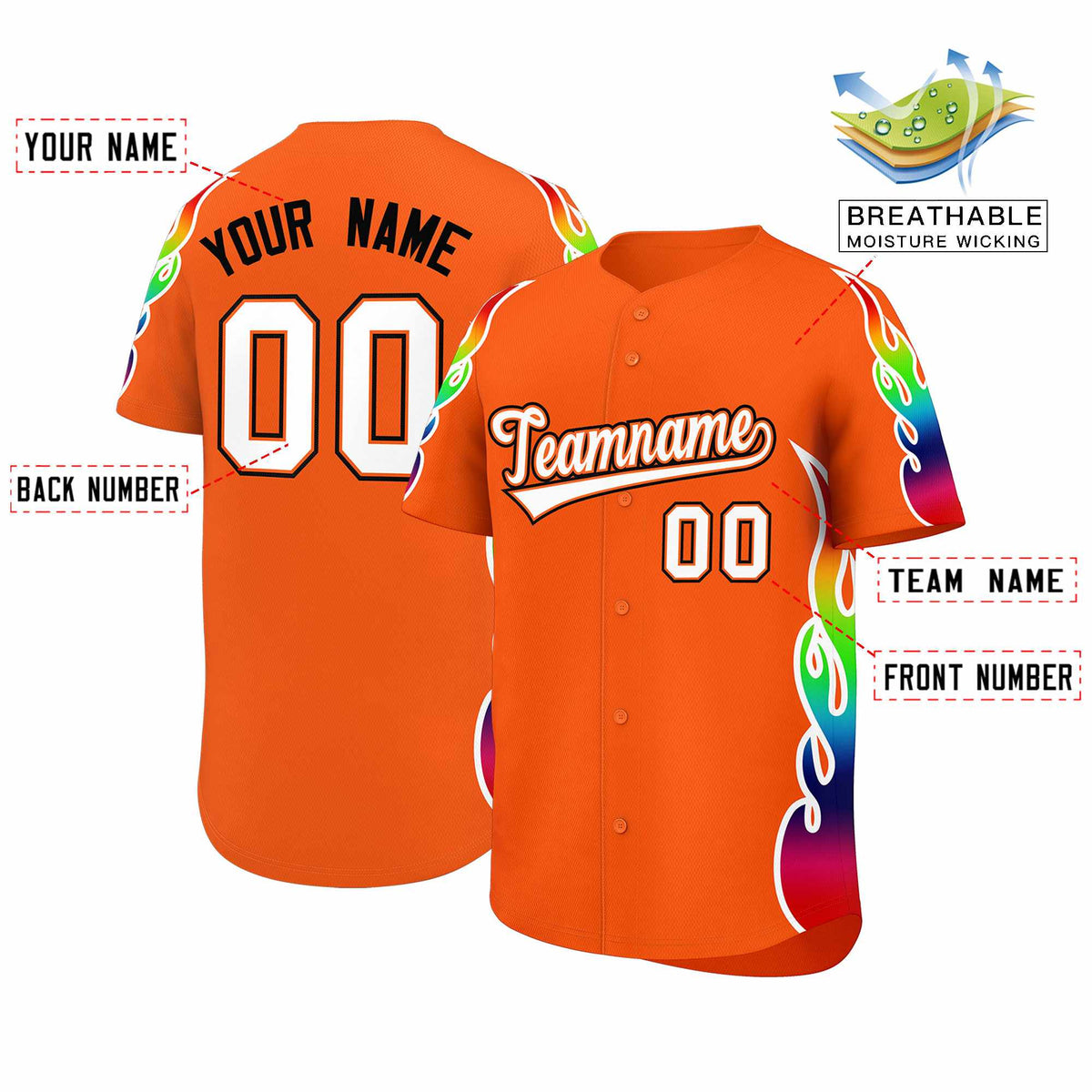 Custom Orange Graffiti Pattern Personalized Multicolored Flames Print Authentic Baseball Jersey| KXKSHOP