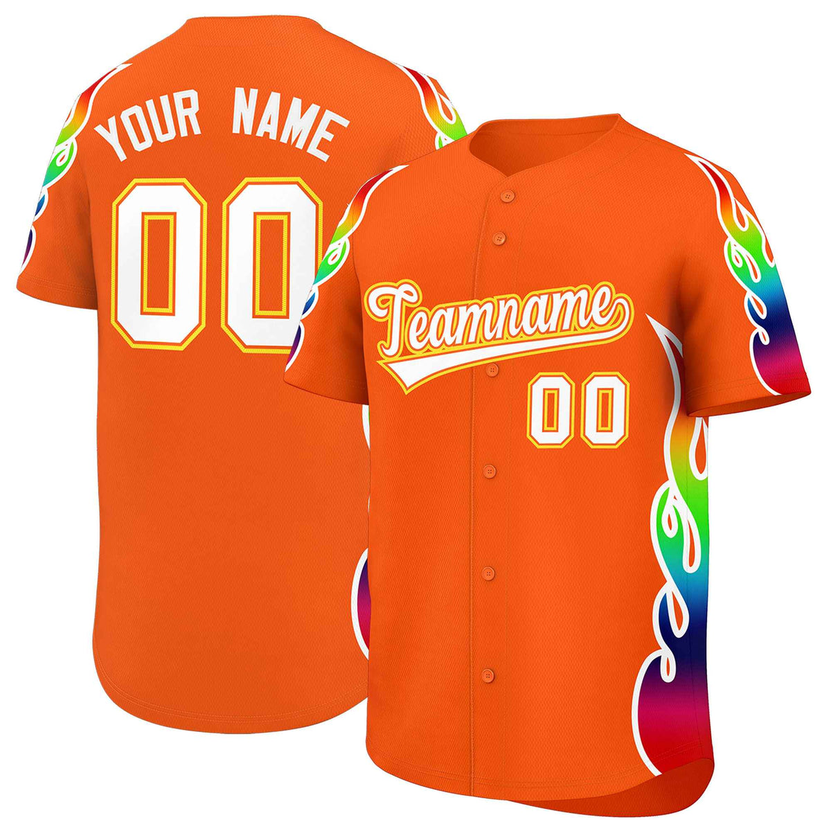 Custom Orange Graffiti Pattern Personalized Multicolored Flames Print Authentic Baseball Jersey| KXKSHOP