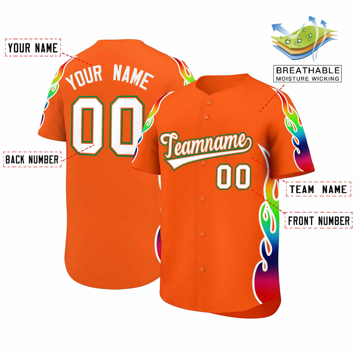 Custom Orange Graffiti Pattern Personalized Multicolored Flames Print Authentic Baseball Jersey| KXKSHOP