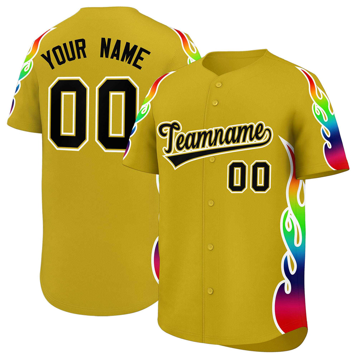 Custom Old Gold Graffiti Pattern Personalized Multicolored Flames Print Authentic Baseball Jersey| KXKSHOP