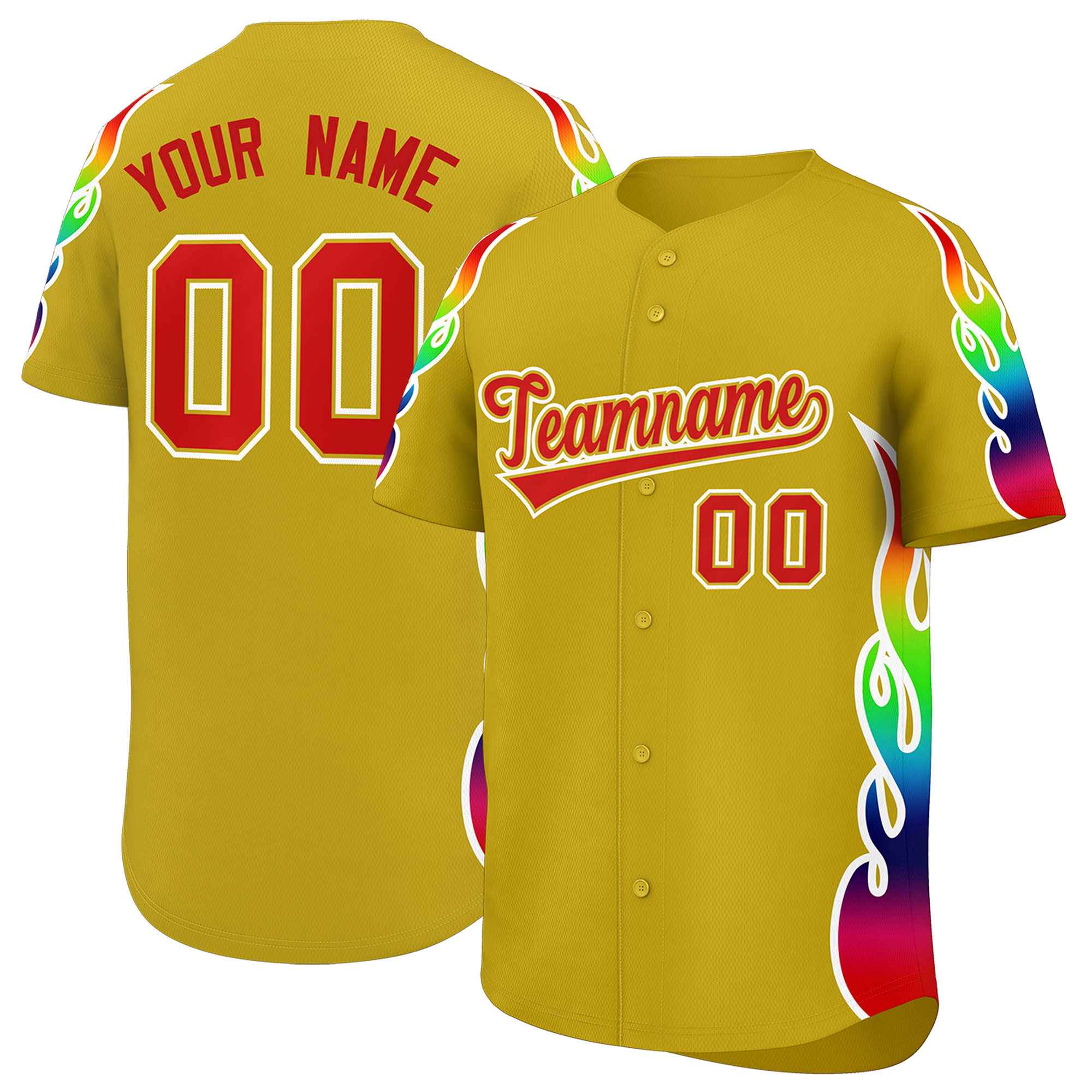 Custom Old Gold Graffiti Pattern Personalized Multicolored Flames Print Authentic Baseball Jersey| KXKSHOP