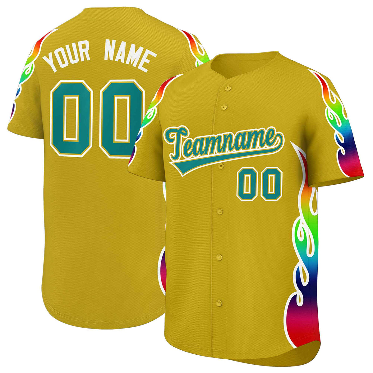 Custom Old Gold Graffiti Pattern Personalized Multicolored Flames Print Authentic Baseball Jersey| KXKSHOP