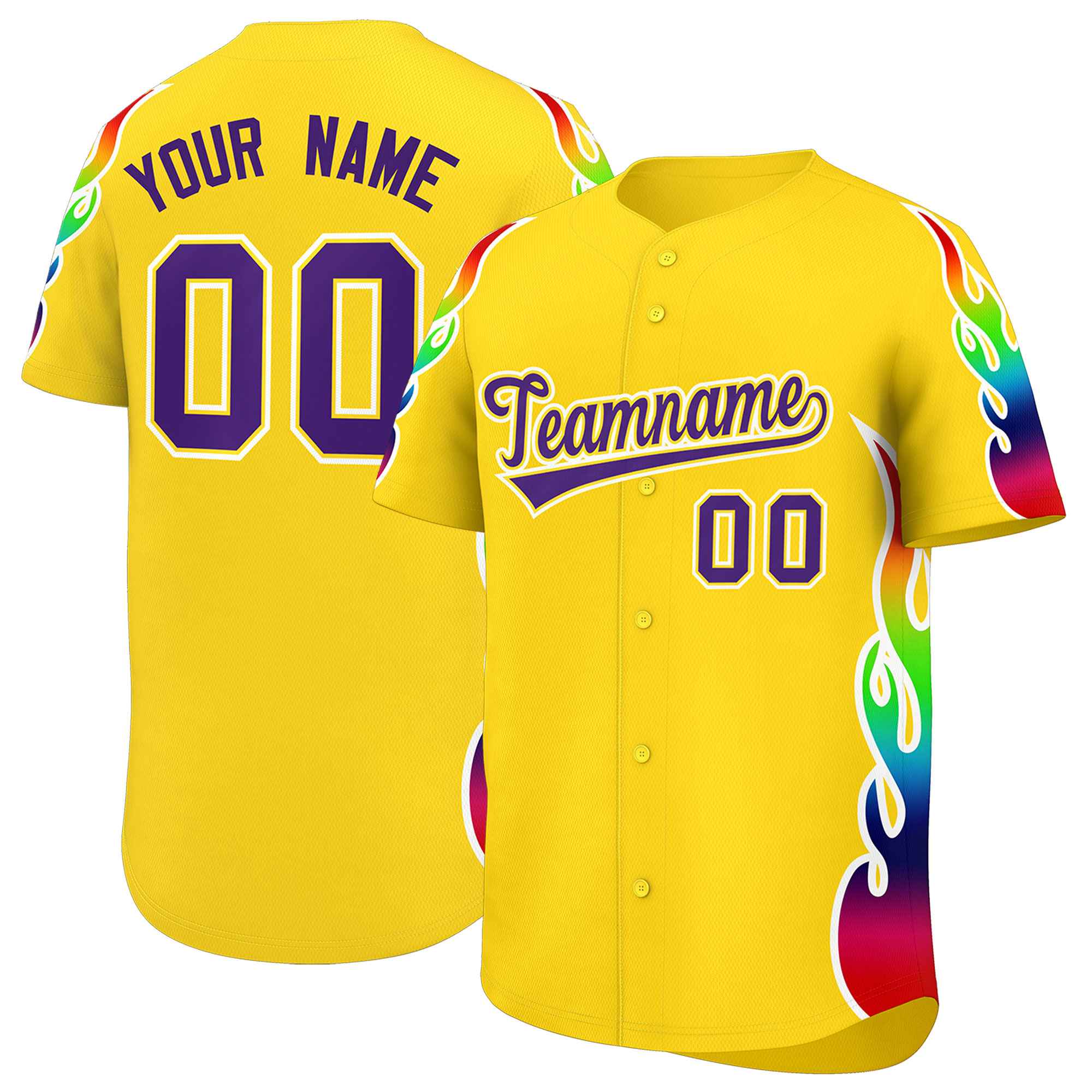 Custom Gold Graffiti Pattern Personalized Multicolored Flames Print Authentic Baseball Jersey| KXKSHOP