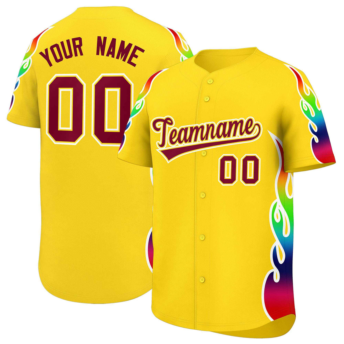 Custom Gold Graffiti Pattern Personalized Multicolored Flames Print Authentic Baseball Jersey| KXKSHOP