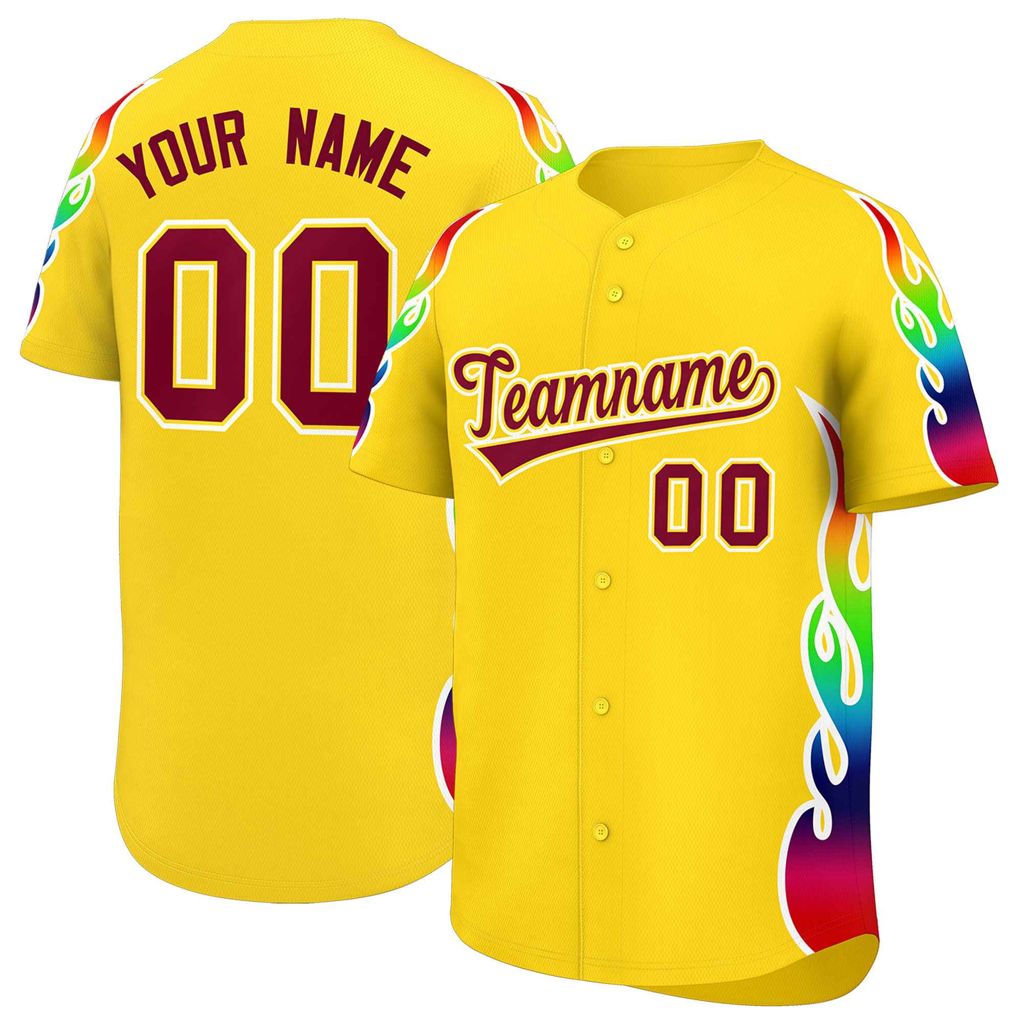 Custom Gold Graffiti Pattern Personalized Multicolored Flames Print Authentic Baseball Jersey| KXKSHOP
