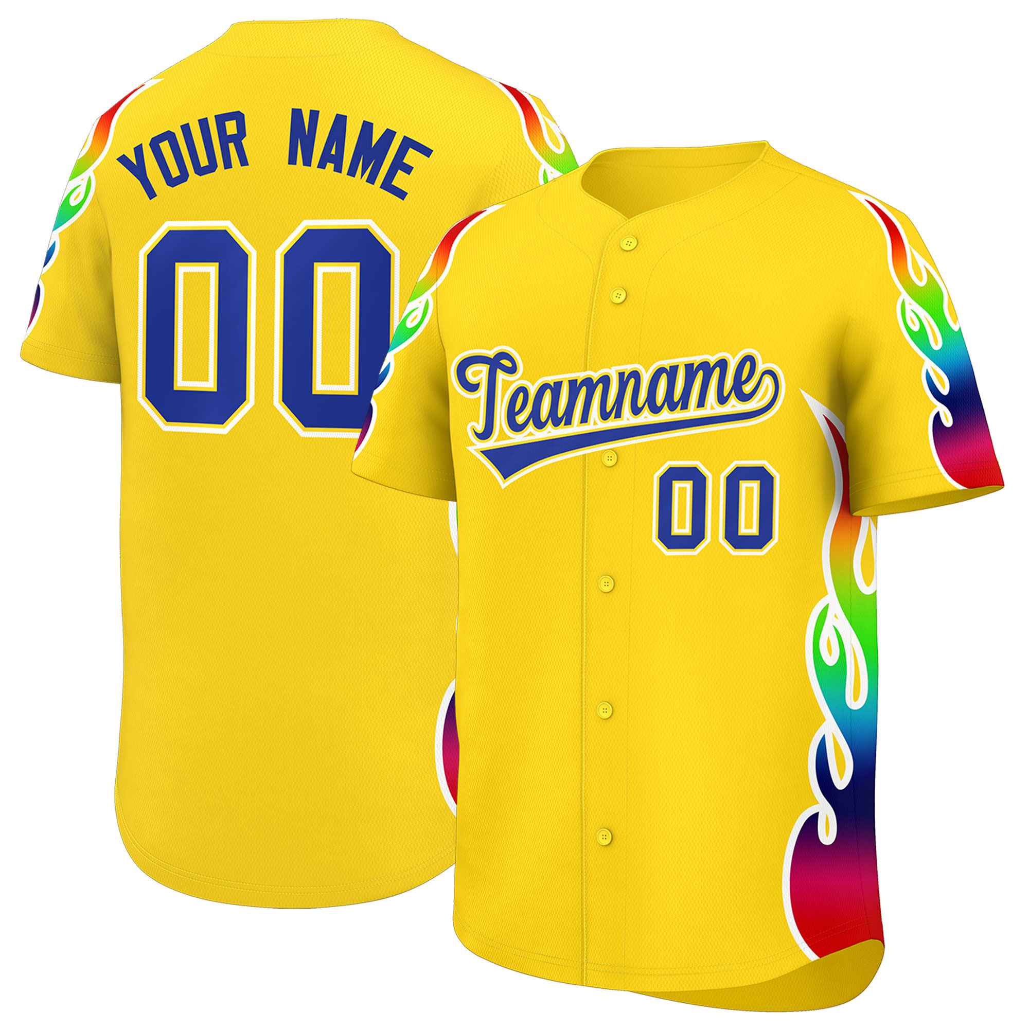 Custom Gold Graffiti Pattern Personalized Multicolored Flames Print Authentic Baseball Jersey| KXKSHOP