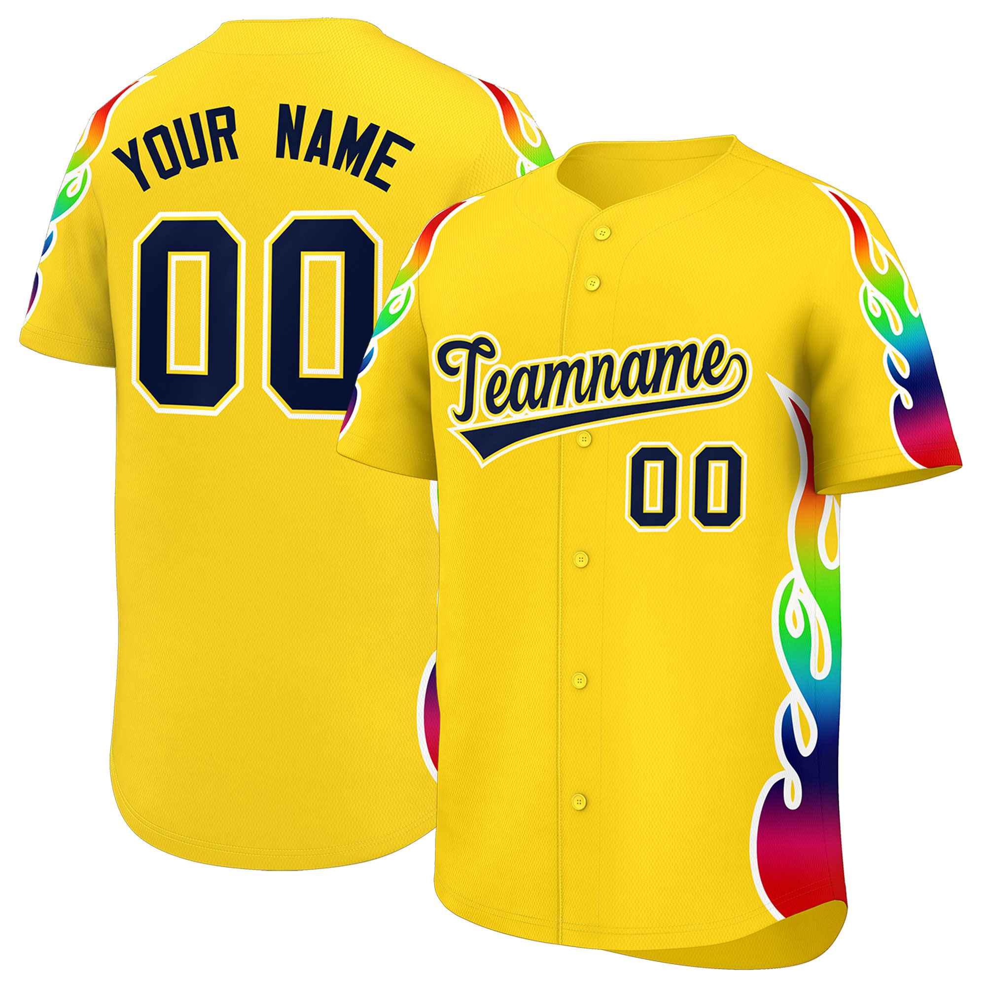 Custom Gold Graffiti Pattern Personalized Multicolored Flames Print Authentic Baseball Jersey| KXKSHOP