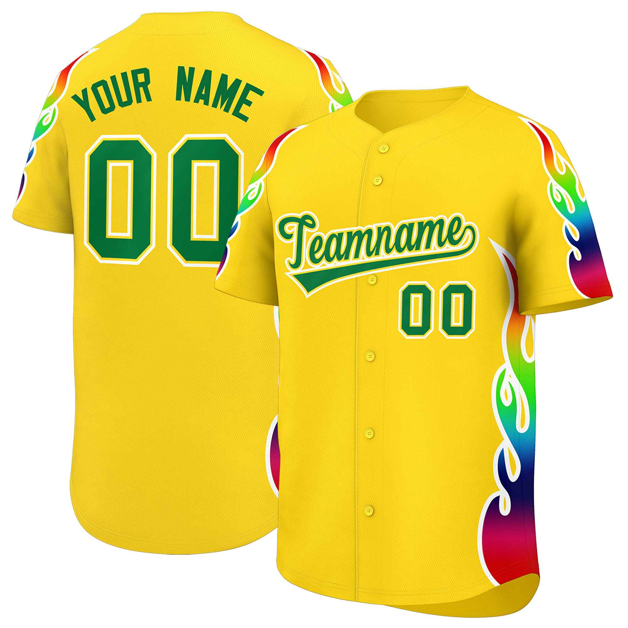 Custom Gold Graffiti Pattern Personalized Multicolored Flames Print Authentic Baseball Jersey| KXKSHOP