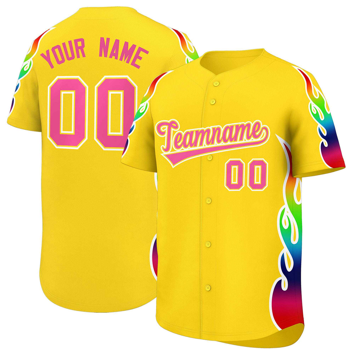 Custom Gold Graffiti Pattern Personalized Multicolored Flames Print Authentic Baseball Jersey| KXKSHOP