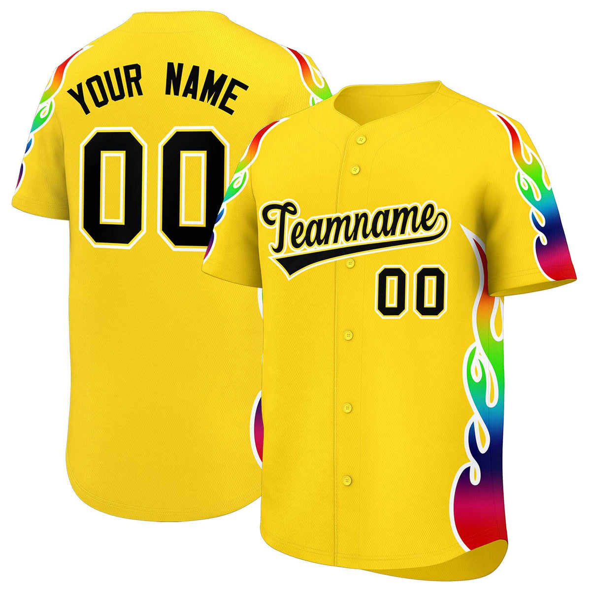 Custom Gold Graffiti Pattern Personalized Multicolored Flames Print Authentic Baseball Jersey| KXKSHOP