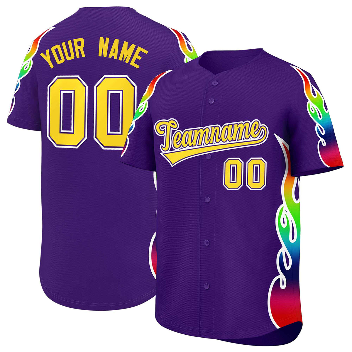 Custom Purple Graffiti Pattern Personalized Multicolored Flames Print Authentic Baseball Jersey| KXKSHOP