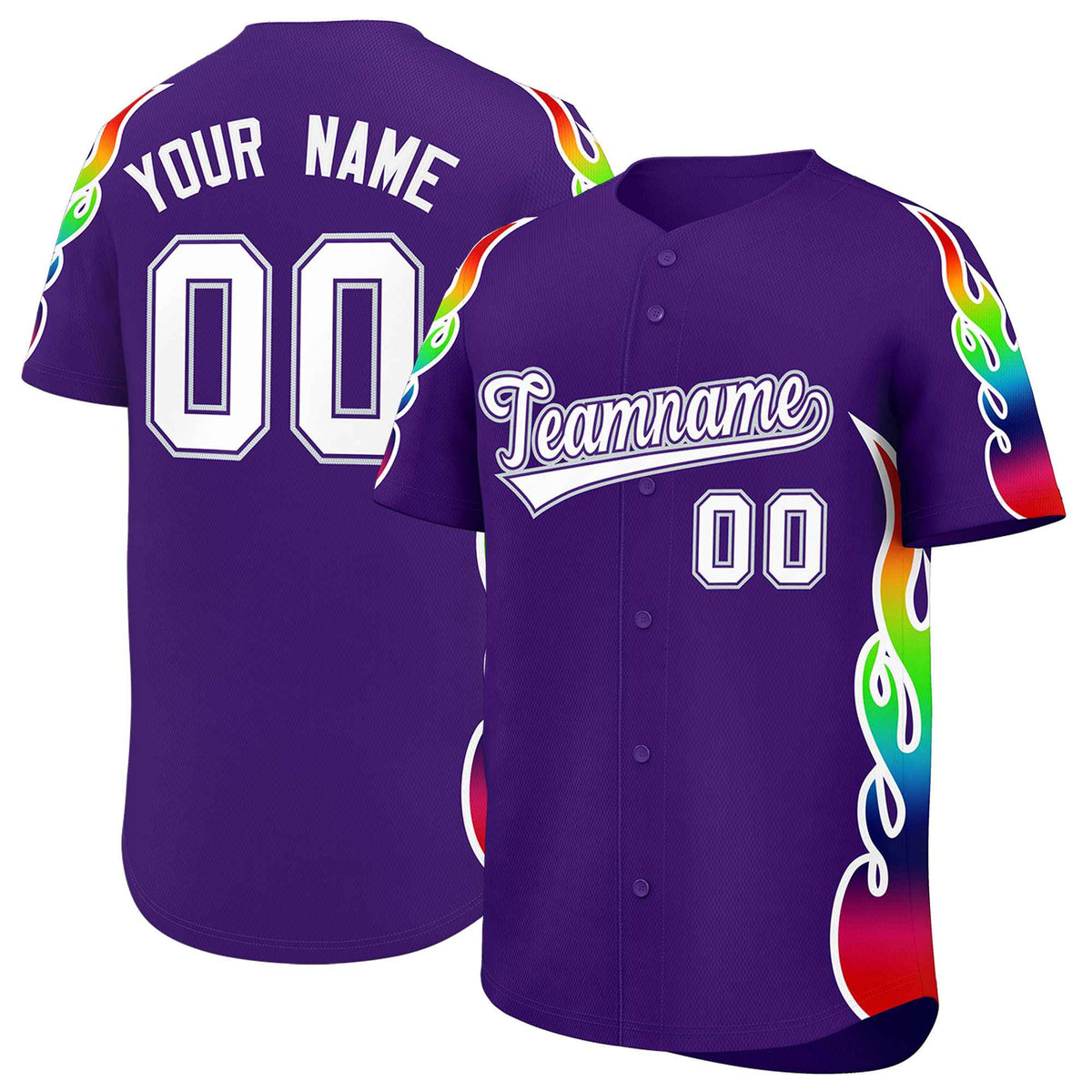 Custom Purple Graffiti Pattern Personalized Multicolored Flames Print Authentic Baseball Jersey| KXKSHOP