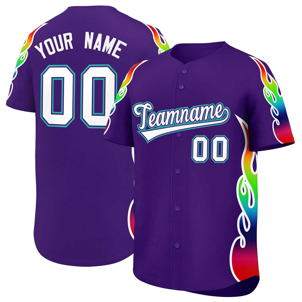 Custom Purple Graffiti Pattern Personalized Multicolored Flames Print Authentic Baseball Jersey| KXKSHOP
