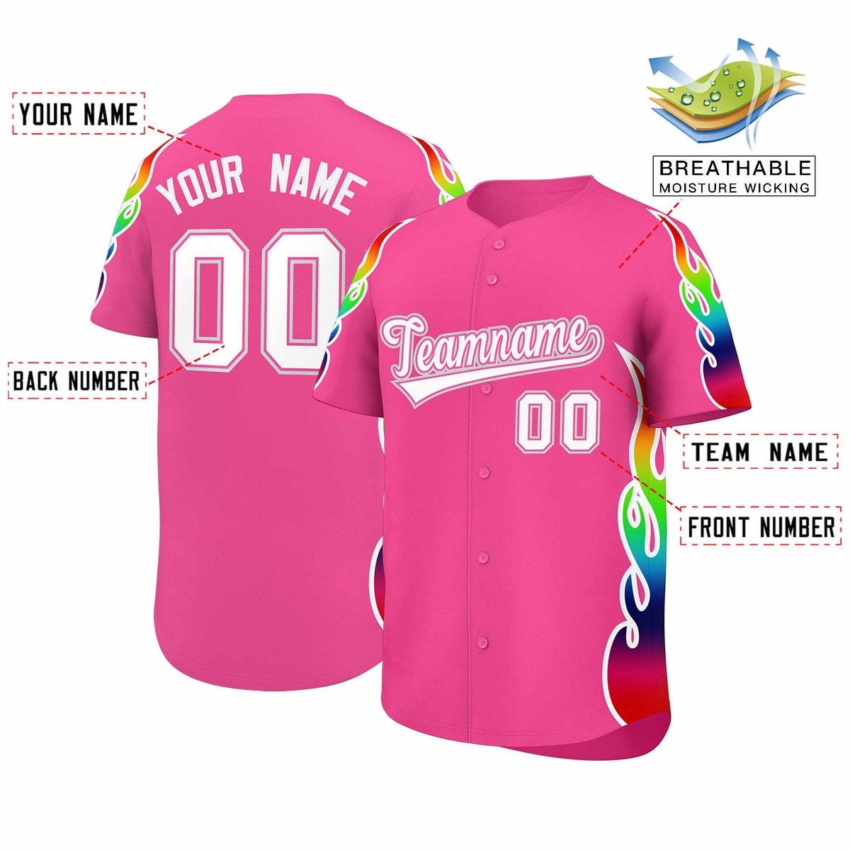 Custom Pink Graffiti Pattern Personalized Multicolored Flames Print Authentic Baseball Jersey| KXKSHOP