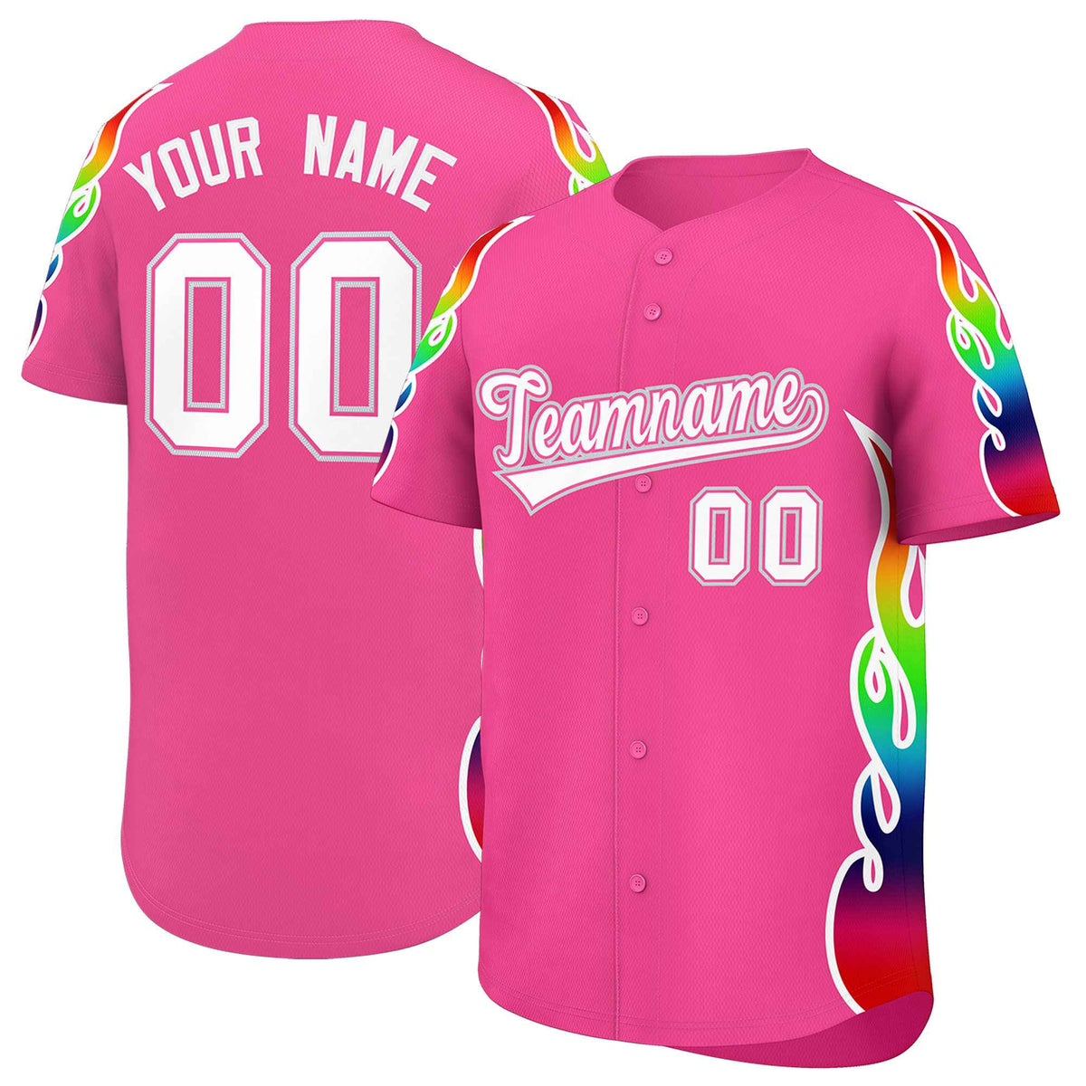 Custom Pink Graffiti Pattern Personalized Multicolored Flames Print Authentic Baseball Jersey| KXKSHOP