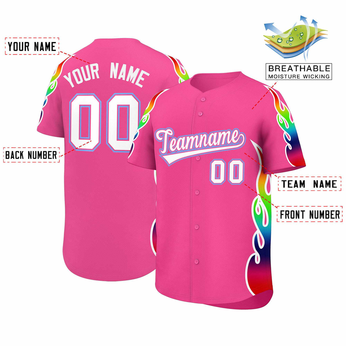 Custom Pink Graffiti Pattern Personalized Multicolored Flames Print Authentic Baseball Jersey| KXKSHOP
