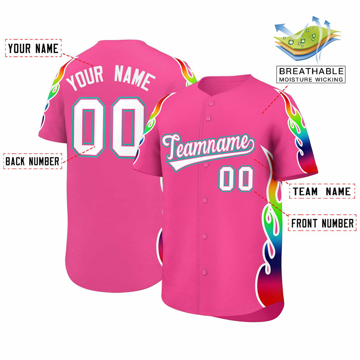 Custom Pink Graffiti Pattern Personalized Multicolored Flames Print Authentic Baseball Jersey| KXKSHOP