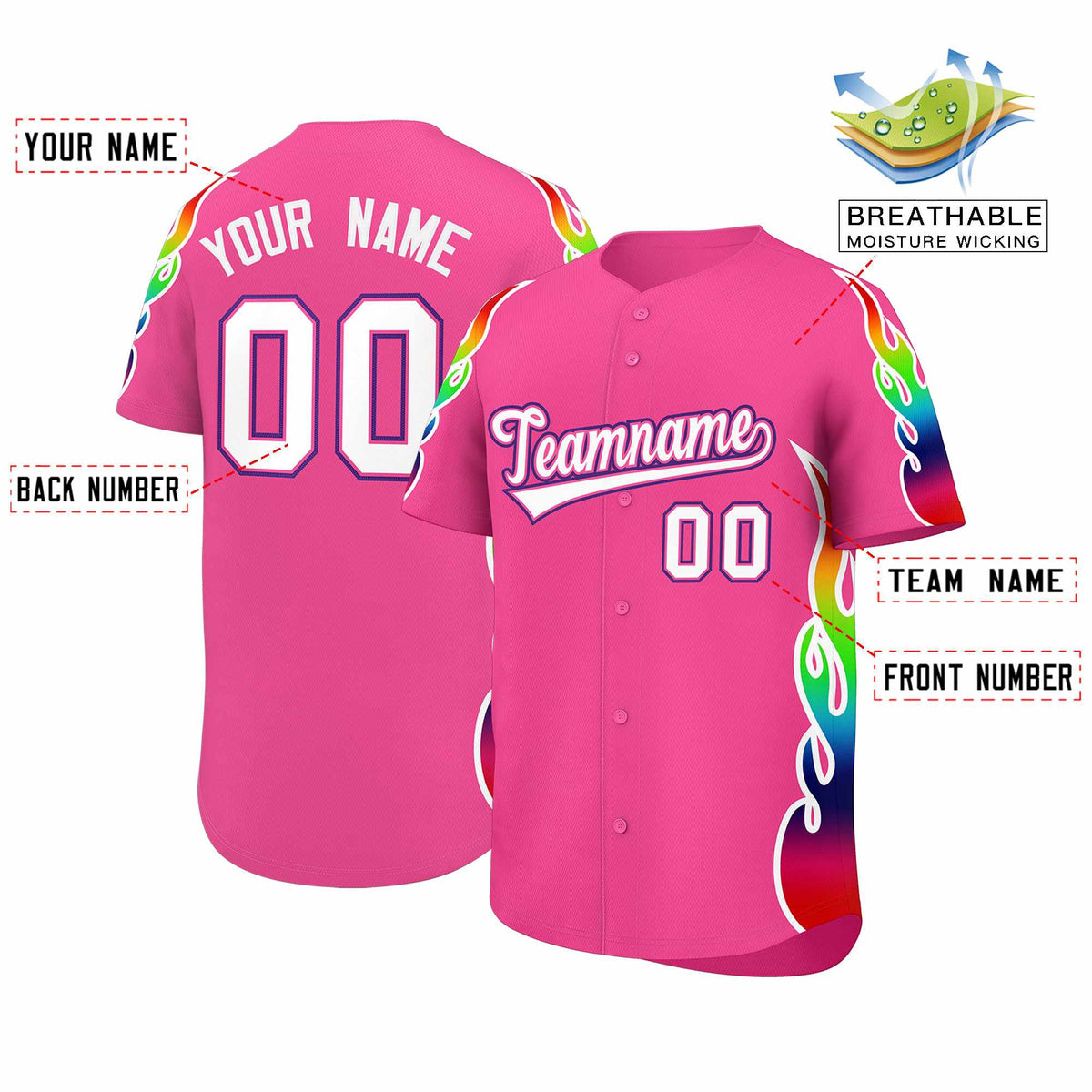 Custom Pink Graffiti Pattern Personalized Multicolored Flames Print Authentic Baseball Jersey| KXKSHOP