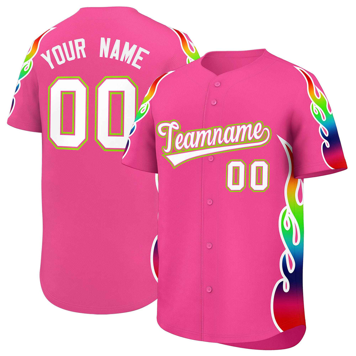Custom Pink Graffiti Pattern Personalized Multicolored Flames Print Authentic Baseball Jersey| KXKSHOP