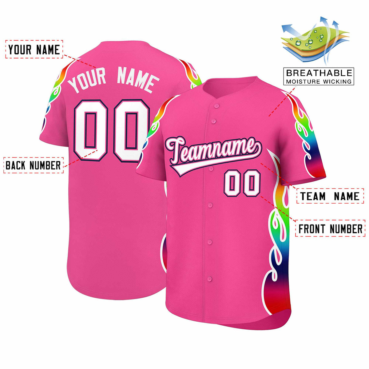 Custom Pink Graffiti Pattern Personalized Multicolored Flames Print Authentic Baseball Jersey| KXKSHOP