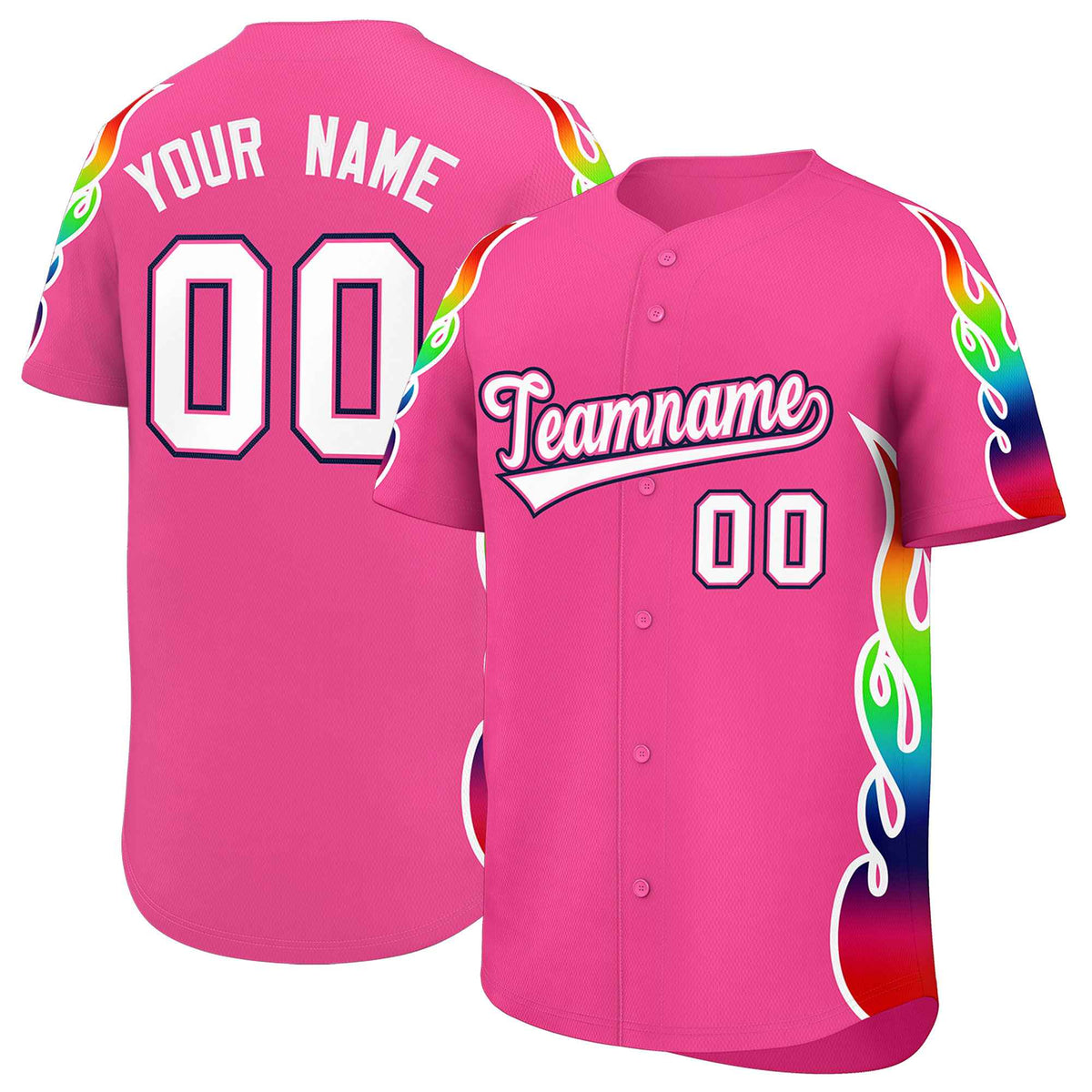 Custom Pink Graffiti Pattern Personalized Multicolored Flames Print Authentic Baseball Jersey| KXKSHOP