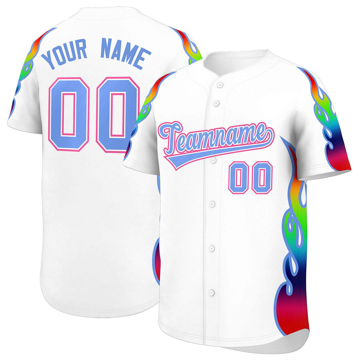 Custom White Graffiti Pattern Personalized Multicolored Flames Print Authentic Baseball Jersey| KXKSHOP