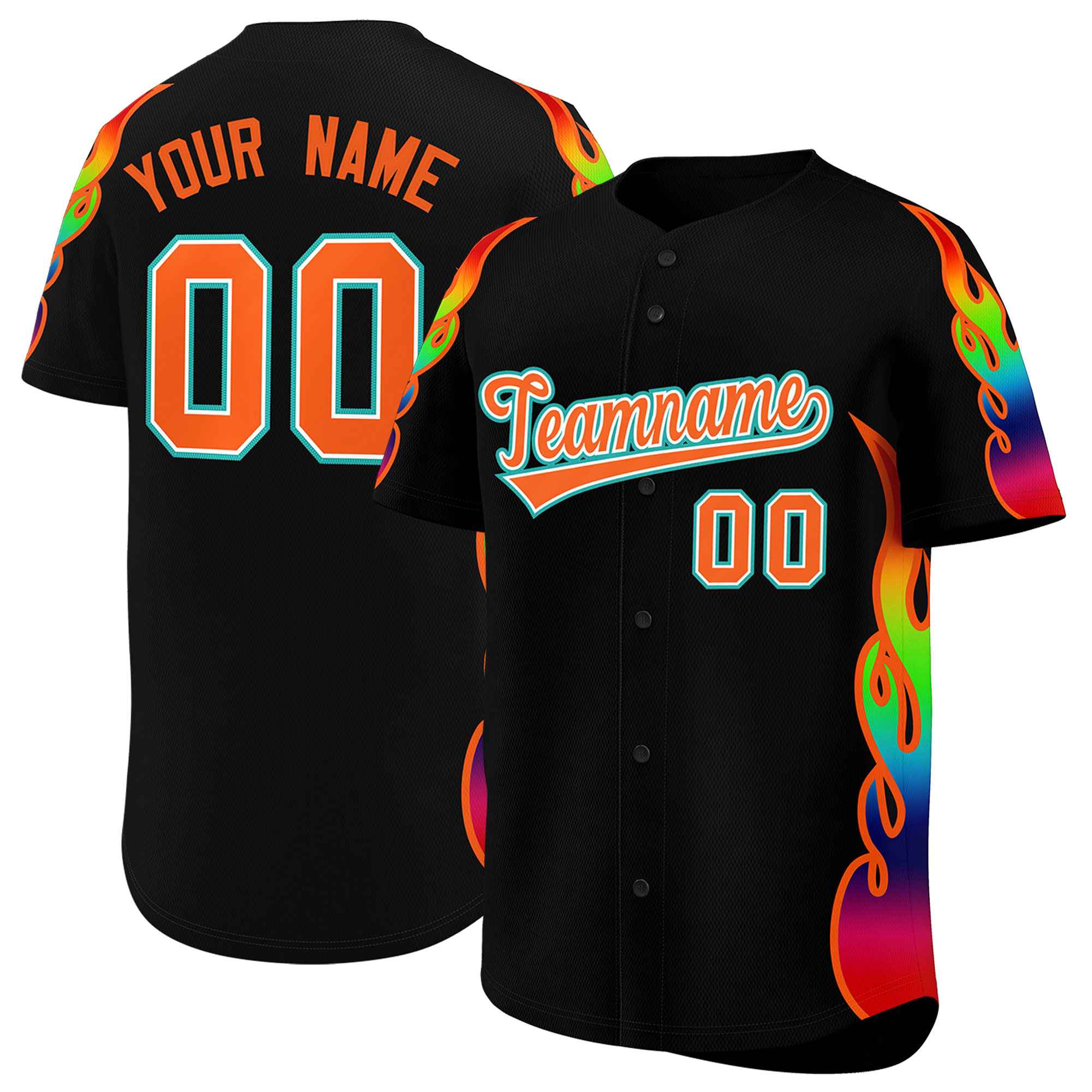 Custom Black Graffiti Pattern Personalized Multicolored Flames Print Authentic Baseball Jersey| KXKSHOP