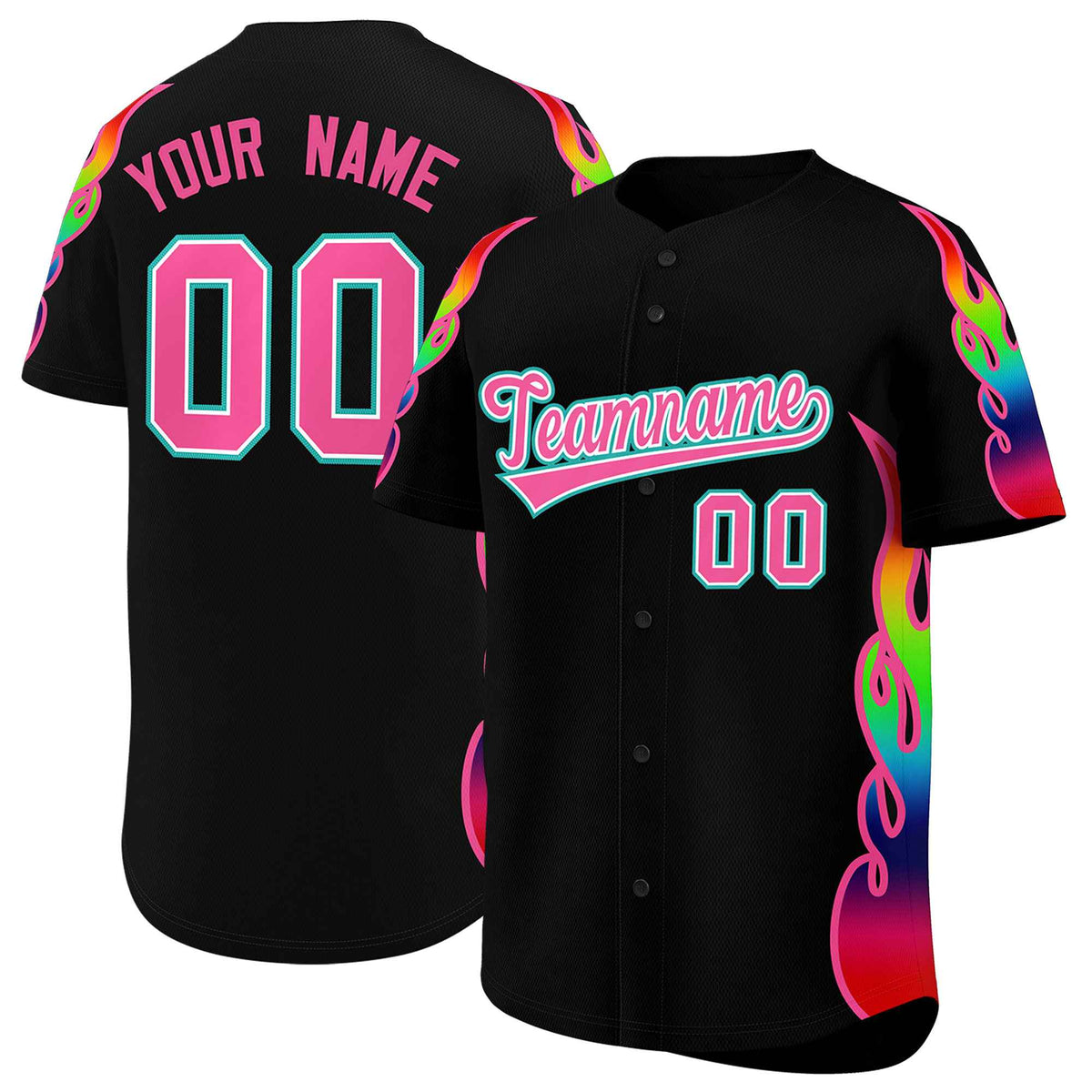 Custom Black Graffiti Pattern Personalized Multicolored Flames Print Authentic Baseball Jersey| KXKSHOP