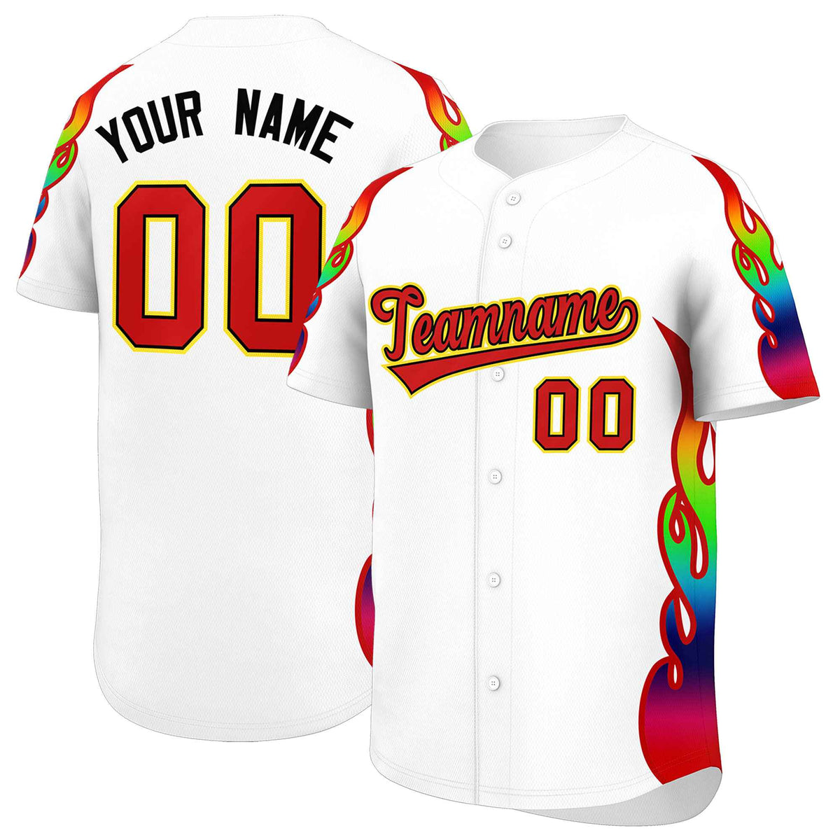 Custom White Graffiti Pattern Personalized Multicolored Flames Print Authentic Baseball Jersey| KXKSHOP