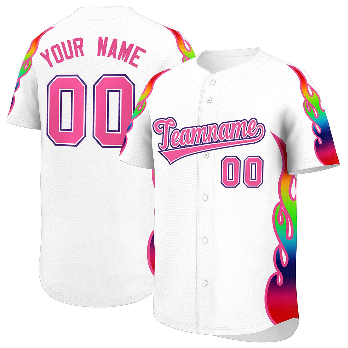 Custom White Graffiti Pattern Personalized Multicolored Flames Print Authentic Baseball Jersey| KXKSHOP