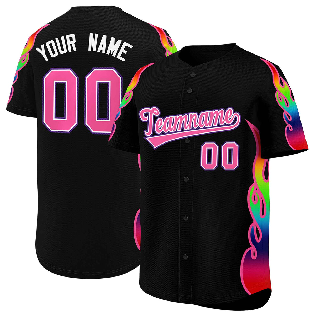 Custom Black Graffiti Pattern Personalized Multicolored Flames Print Authentic Baseball Jersey| KXKSHOP
