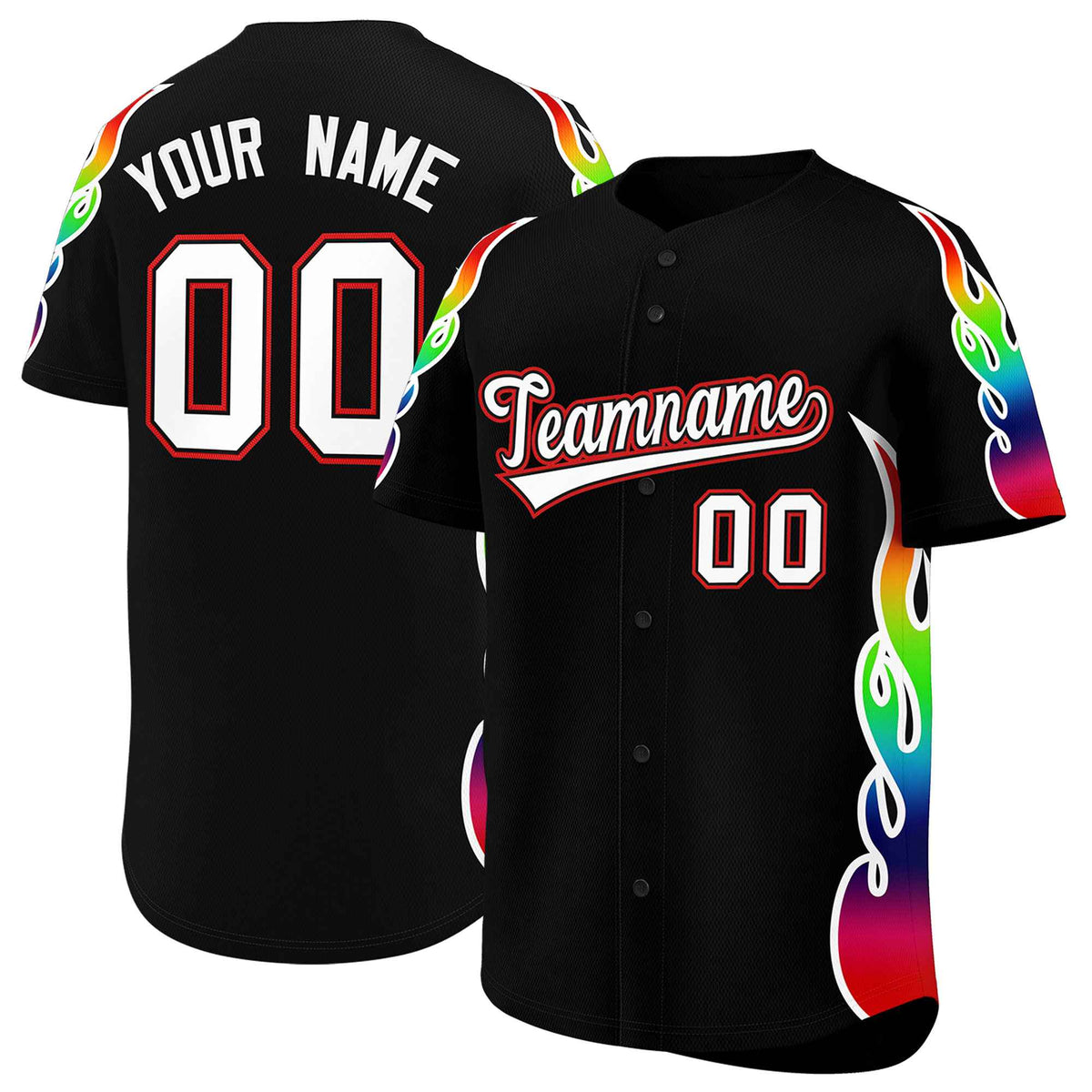 Custom Black Graffiti Pattern Personalized Multicolored Flames Print Authentic Baseball Jersey| KXKSHOP