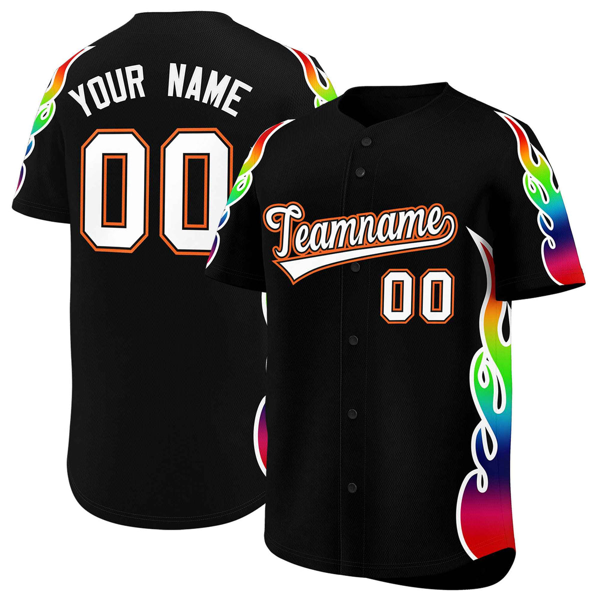 Custom Black Graffiti Pattern Personalized Multicolored Flames Print Authentic Baseball Jersey| KXKSHOP