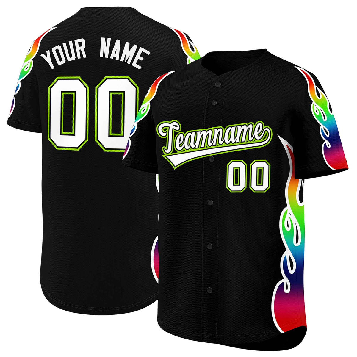 Custom Black Graffiti Pattern Personalized Multicolored Flames Print Authentic Baseball Jersey| KXKSHOP