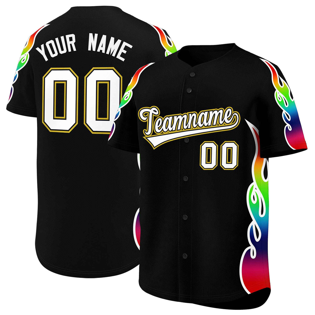 Custom Black Graffiti Pattern Personalized Multicolored Flames Print Authentic Baseball Jersey| KXKSHOP