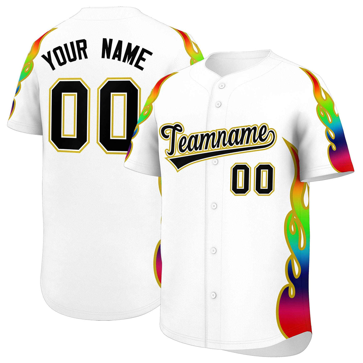 Custom White Graffiti Pattern Personalized Multicolored Flames Print Authentic Baseball Jersey| KXKSHOP
