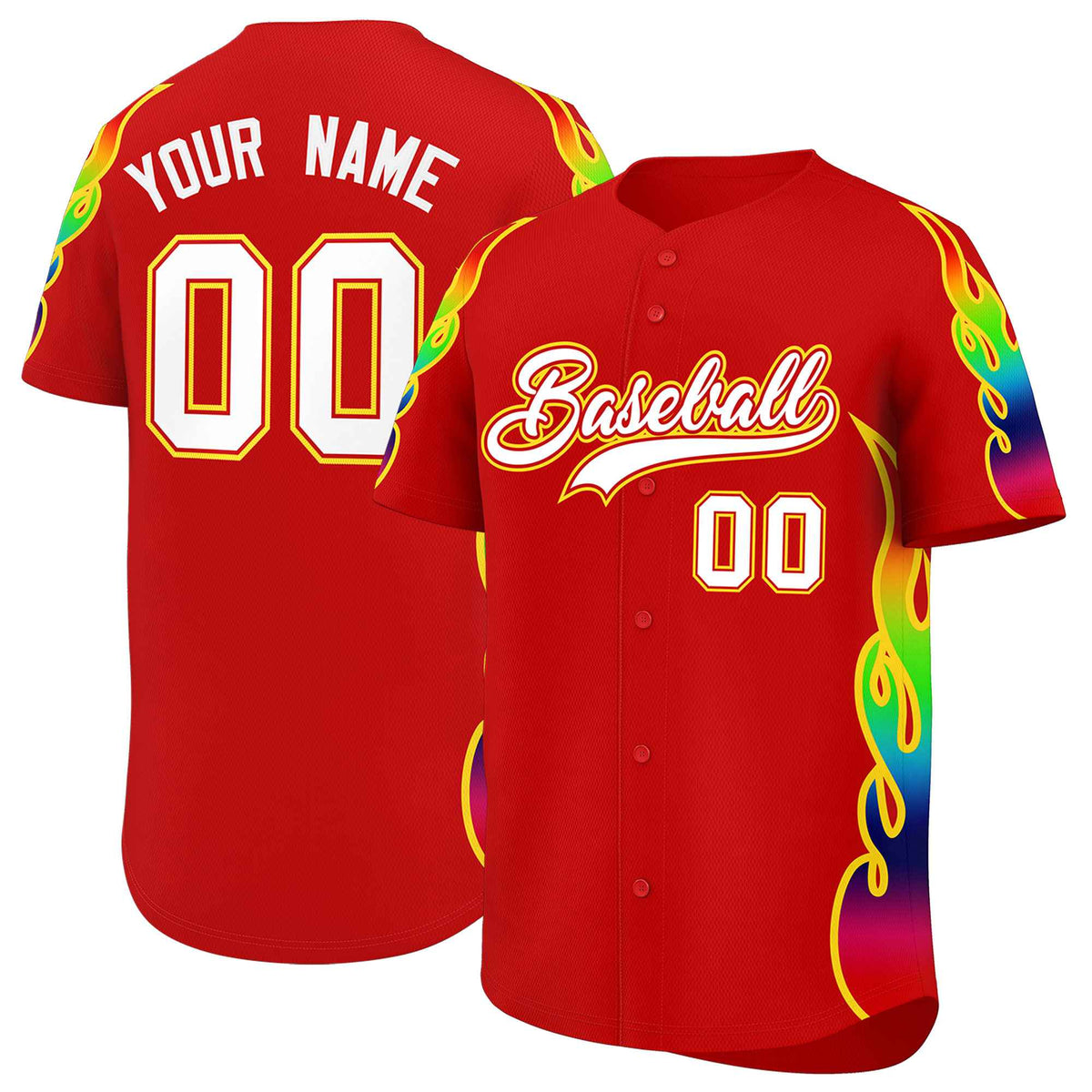 Custom Red Graffiti Pattern Personalized Multicolored Flames Print Authentic Baseball Jersey| KXKSHOP