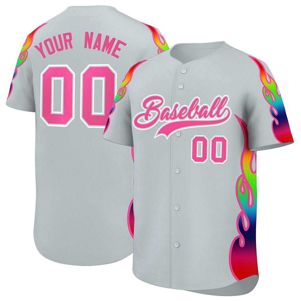 Custom Silver Graffiti Pattern Personalized Multicolored Flames Print Authentic Baseball Jersey| KXKSHOP