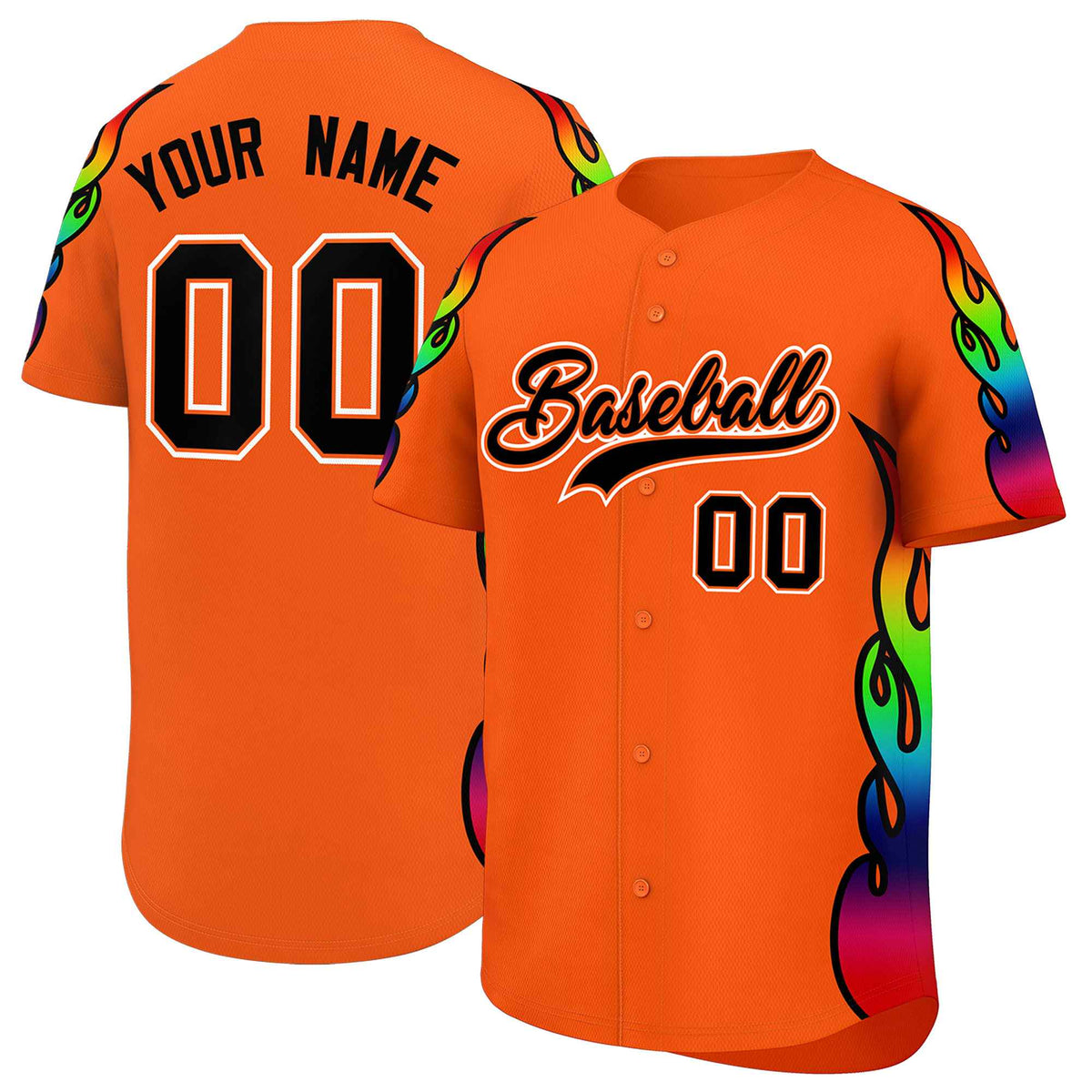 Custom Orange Graffiti Pattern Personalized Multicolored Flames Print Authentic Baseball Jersey| KXKSHOP