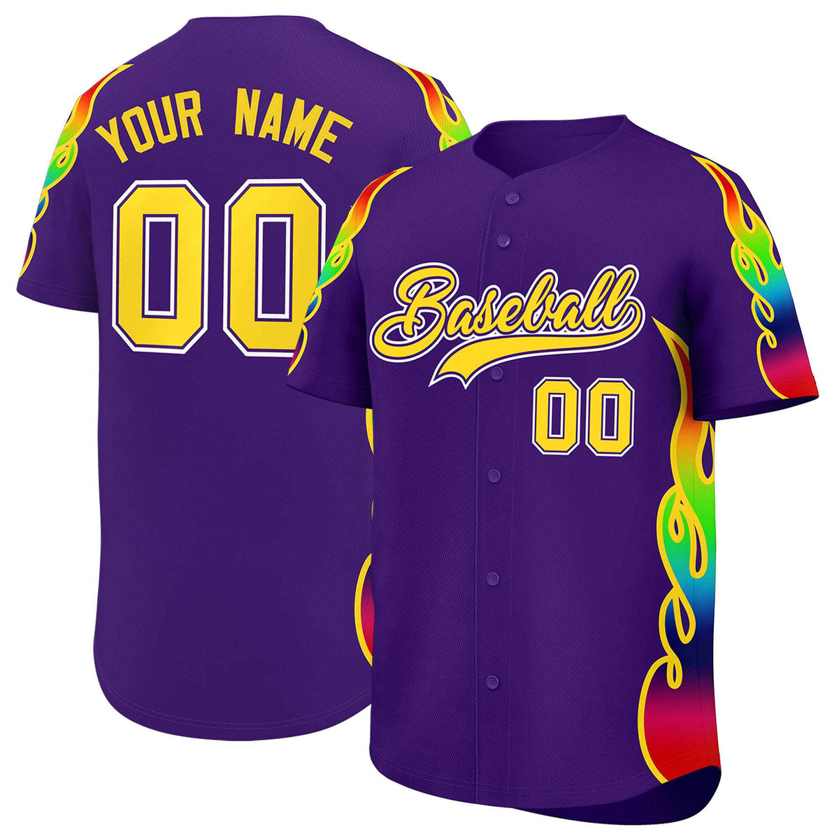 Custom Purple Graffiti Pattern Personalized Multicolored Flames Print Authentic Baseball Jersey| KXKSHOP