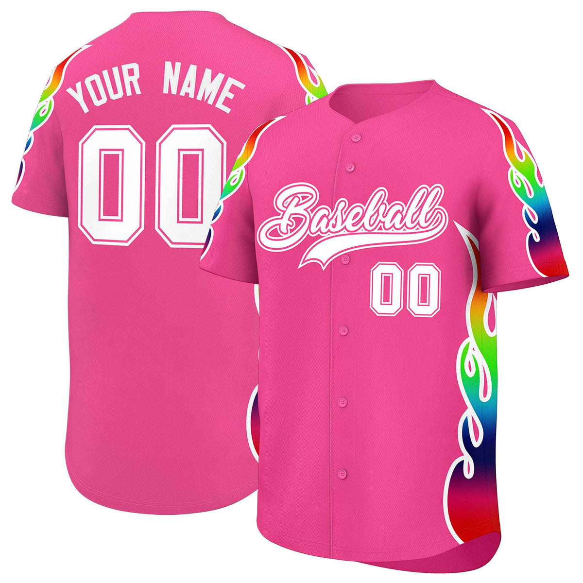 Custom Pink Graffiti Pattern Personalized Multicolored Flames Print Authentic Baseball Jersey| KXKSHOP