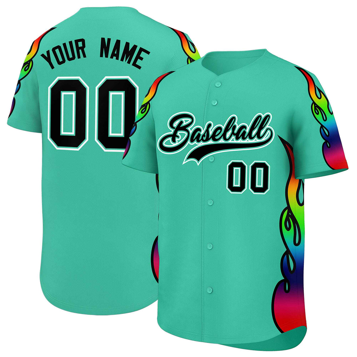 Custom Bright Green Graffiti Pattern Personalized Multicolored Flames Print Authentic Baseball Jersey| KXKSHOP