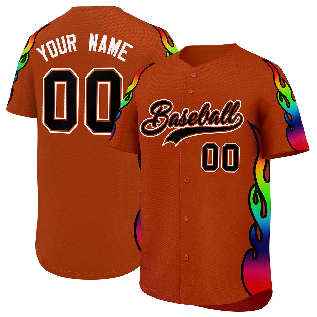 Custom Texas Orange Graffiti Pattern Personalized Multicolored Flames Print Authentic Baseball Jersey| KXKSHOP