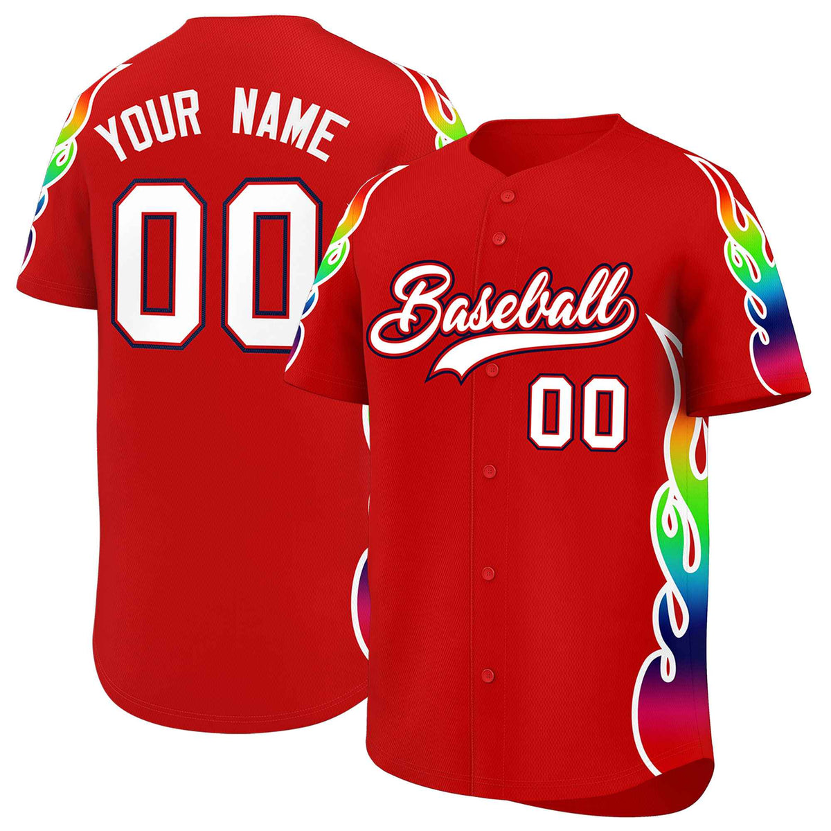 Custom Red Graffiti Pattern Personalized Multicolored Flames Print Authentic Baseball Jersey| KXKSHOP
