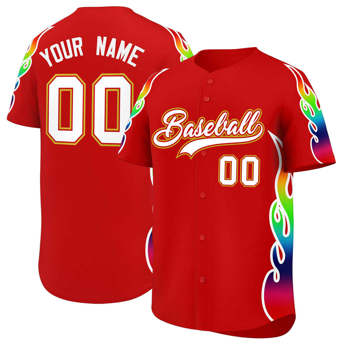 Custom Red Graffiti Pattern Personalized Multicolored Flames Print Authentic Baseball Jersey| KXKSHOP