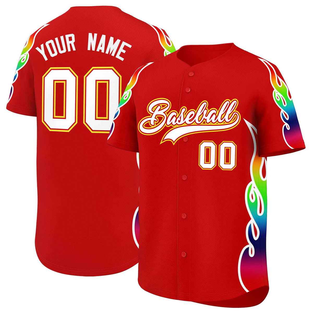 Custom Red Graffiti Pattern Personalized Multicolored Flames Print Authentic Baseball Jersey| KXKSHOP